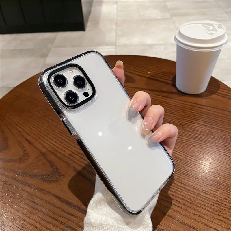 For iPhone 15 Pro Clear Case Metal Camera Frame PC+TPU Phone Shell - Black