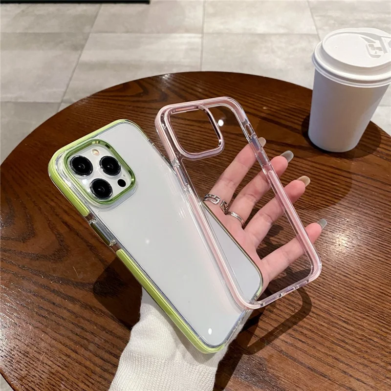 For iPhone 15 Pro Clear Case Metal Camera Frame PC+TPU Phone Shell - Black