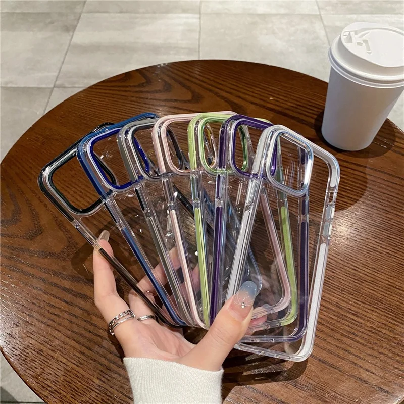 For iPhone 14 Pro Case Metal Camera Frame PC+TPU Clear Anti-drop Phone Cover - White