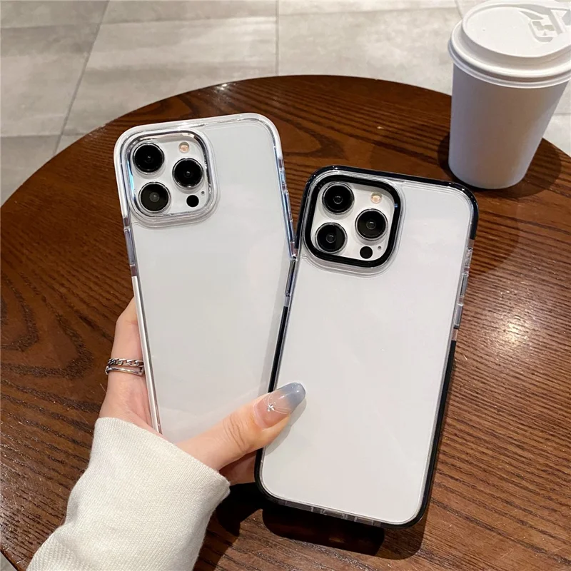 For iPhone 14 Pro Case Metal Camera Frame PC+TPU Clear Anti-drop Phone Cover - White