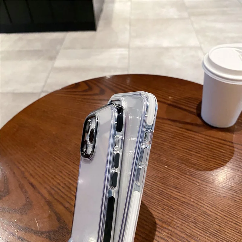 For iPhone 14 Pro Case Metal Camera Frame PC+TPU Clear Anti-drop Phone Cover - White