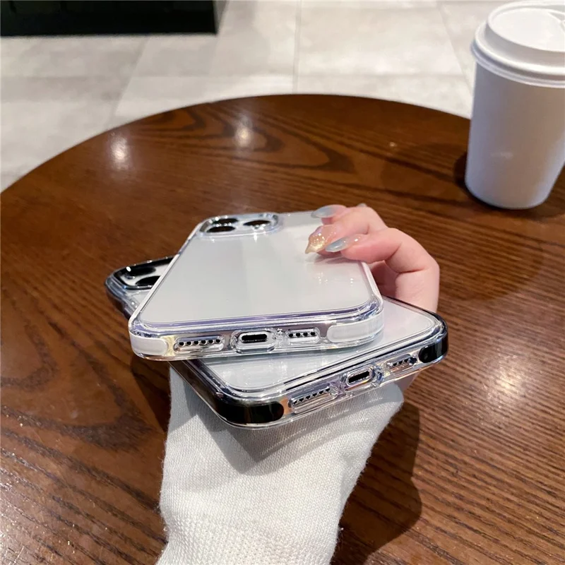 For iPhone 12 Pro Max 6.7 inch Cell Phone Case Clear Metal Camera Frame PC+TPU Cover - Grey