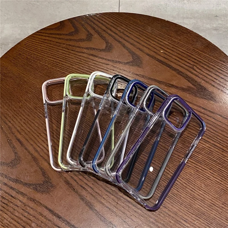 For iPhone 12 Pro Max 6.7 inch Cell Phone Case Clear Metal Camera Frame PC+TPU Cover - Grey