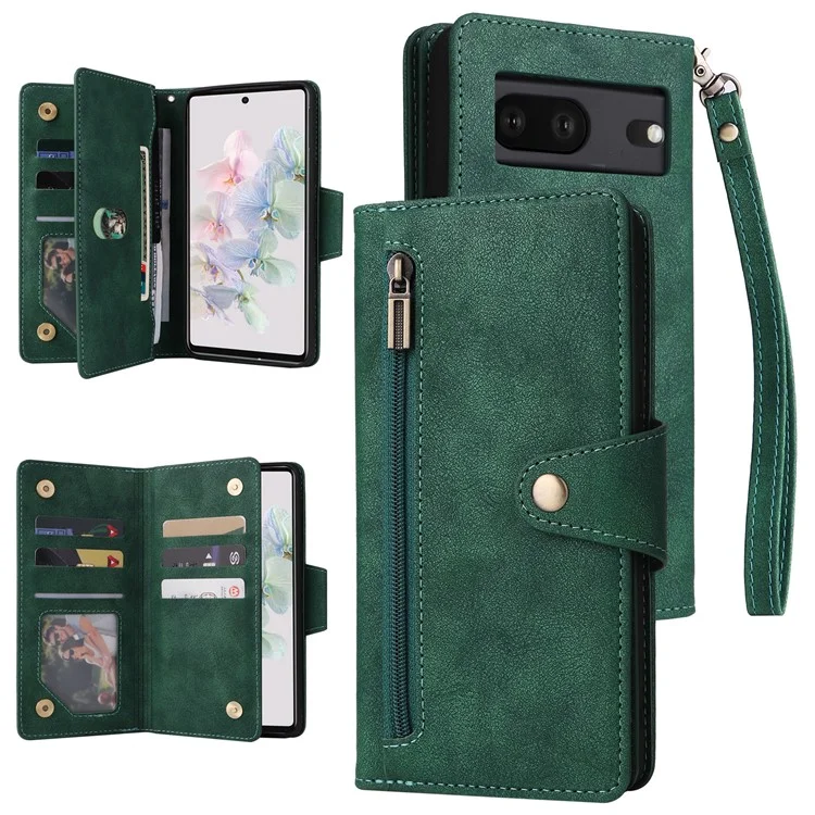 Funda para Google Pixel 7 5G Múltiples Ranuras para Tarjetas Decoración con Remaches Soporte de Piel - Verde