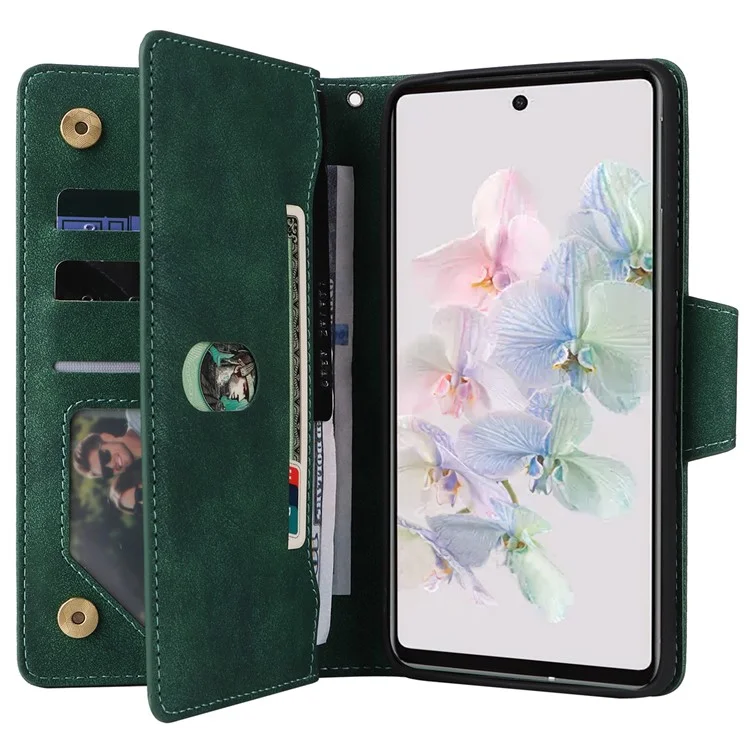 Funda para Google Pixel 7 5G Múltiples Ranuras para Tarjetas Decoración con Remaches Soporte de Piel - Verde