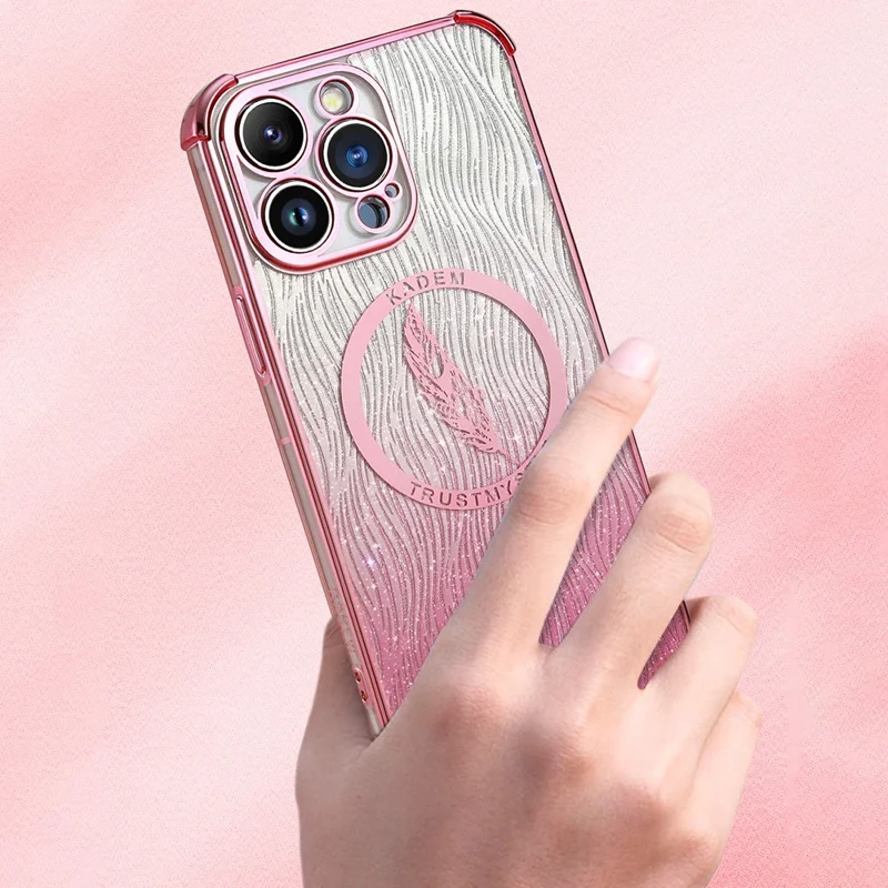 KADEM til iPhone 15 Pro Case Glitter Elektropladeret TPU Støjsikker Telefondæksel - Pink