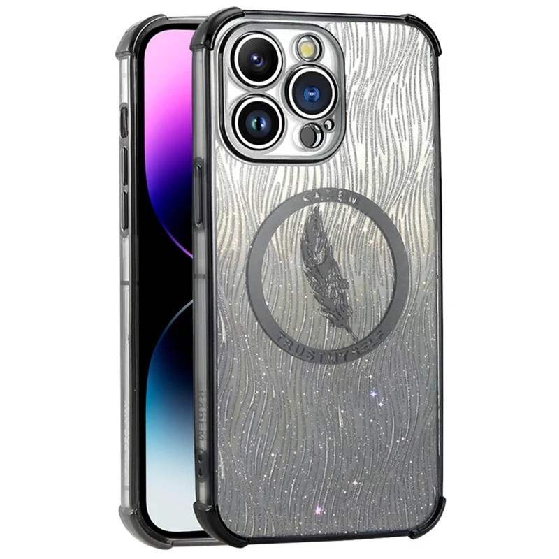 KADEM For iPhone 14 Pro Cell Phone Case Glitter Powder Electroplated Soft TPU Cover - Black