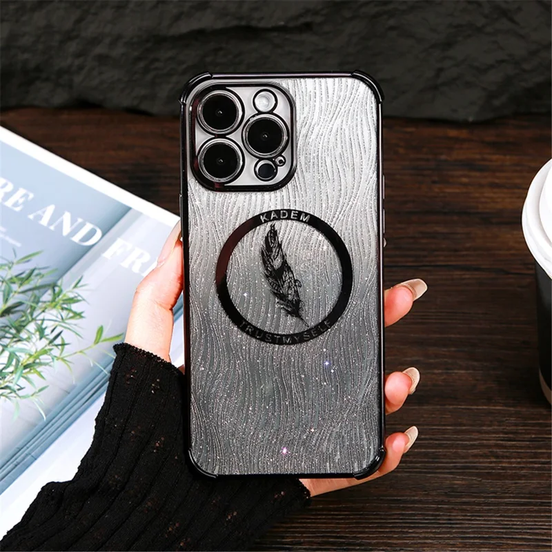 KADEM For iPhone 14 Pro Cell Phone Case Glitter Powder Electroplated Soft TPU Cover - Black