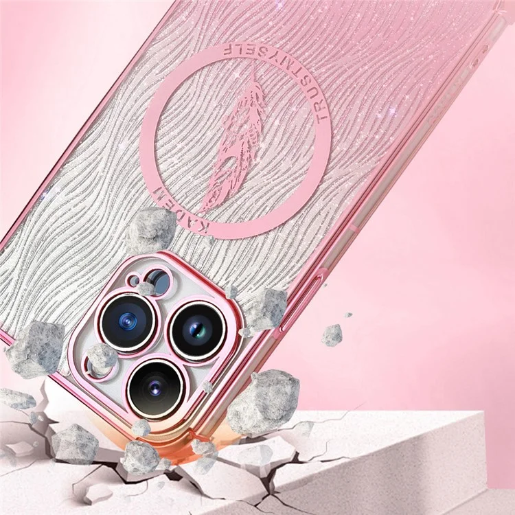 KADEM Para iPhone 15 Pro Max Capa TPU Glitter Powder Electroplated Smart Phone Cover - Pink