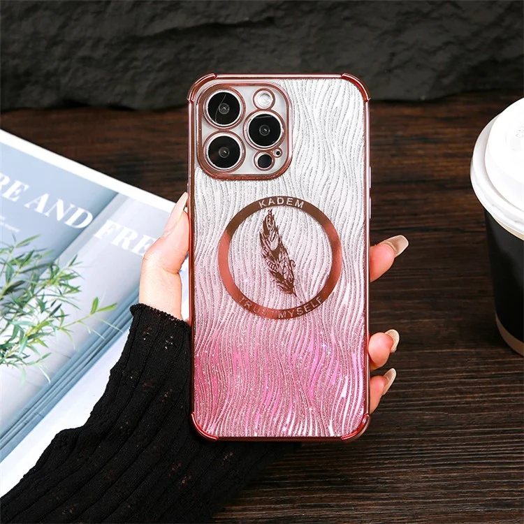 KADEM Para iPhone 15 Pro Max Capa TPU Glitter Powder Electroplated Smart Phone Cover - Pink