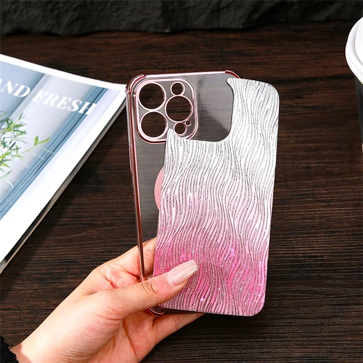 KADEM Para iPhone 15 Pro Max Capa TPU Glitter Powder Electroplated Smart Phone Cover - Pink