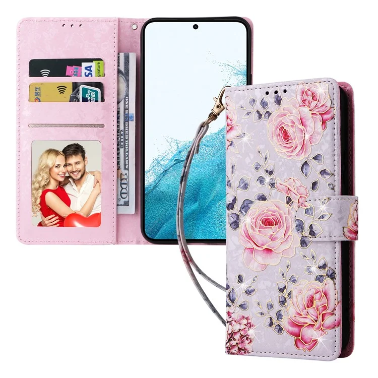 Para Samsung Galaxy A54 5G Case RFID Blocking Magnetic Phone Cover with Lacquered Design - Rose Flower