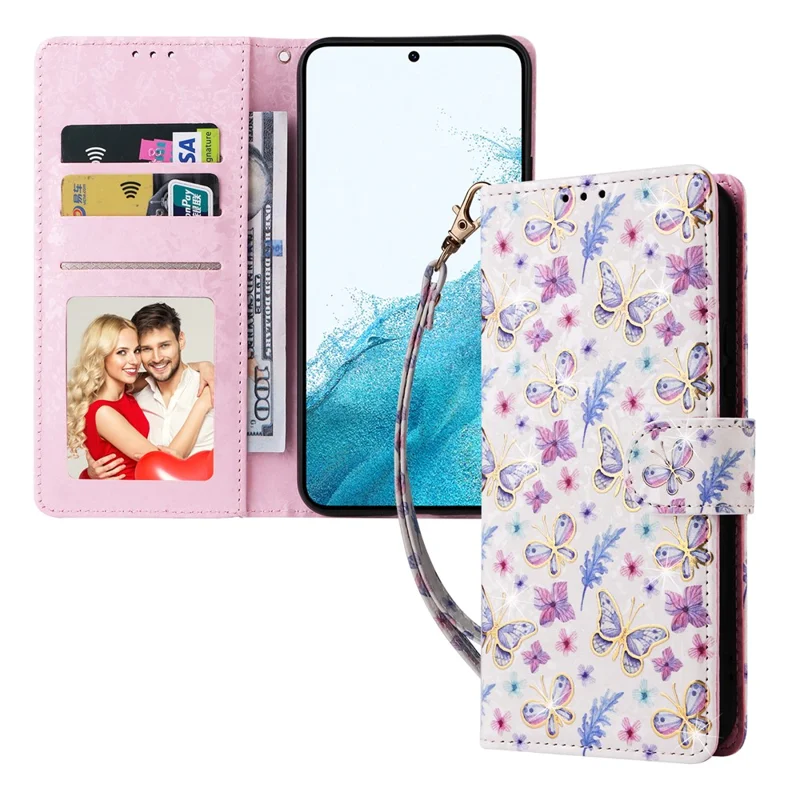 Для Samsung Galaxy A54 5G Чехол с защитой RFID, магнитный чехол для телефона с лакированным дизайном - Бабочка и цветок