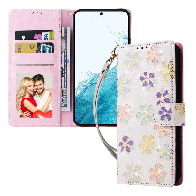 Para Samsung Galaxy A54 5G Case RFID Blocking Magnetic Phone Cover com Design Envernizado - Flor Colorida