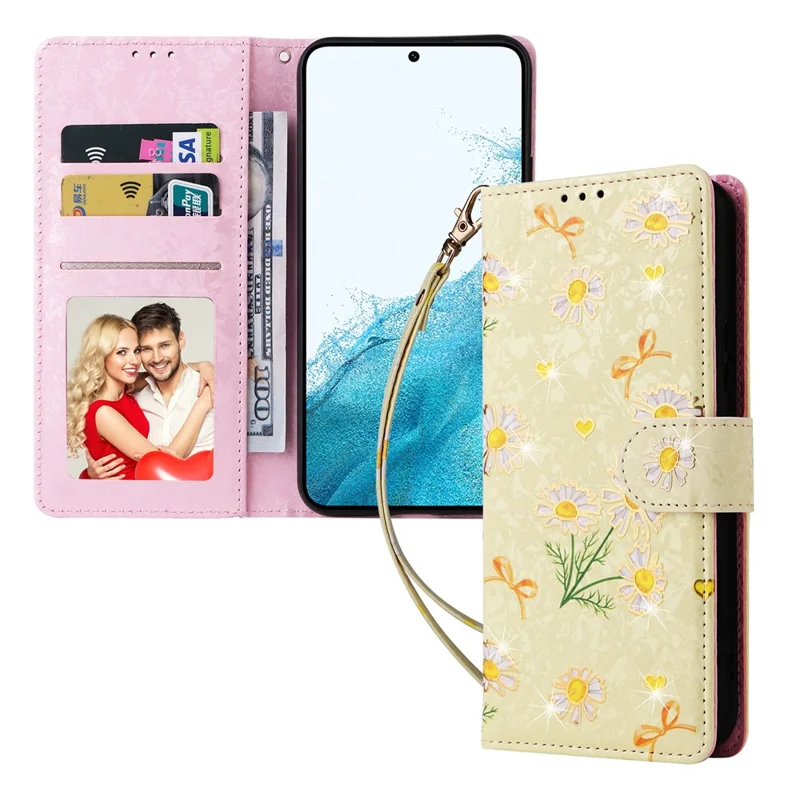Per Samsung Galaxy A54 5G Custodia Blocco RFID Custodia Magnetica per Telefono con Design Laccato - Margherita Gialla