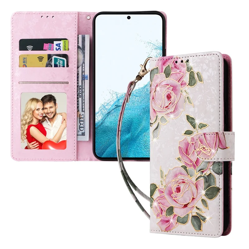 For Samsung Galaxy A54 5G Case RFID Blocking Magnetic Phone Cover with Lacquered Design - Flower