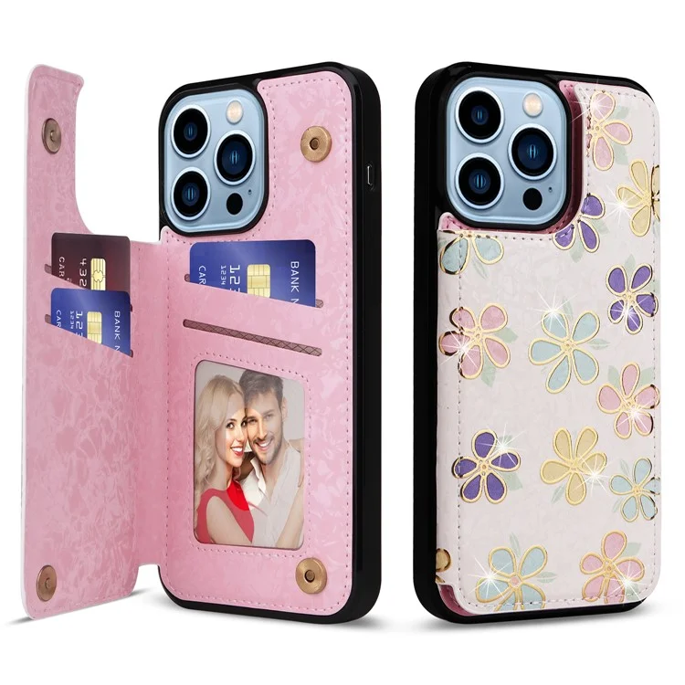 Für iPhone 13 Pro Max Case Kickstand Kartenfächer Anti-Dorp Phone Shell - Blumen