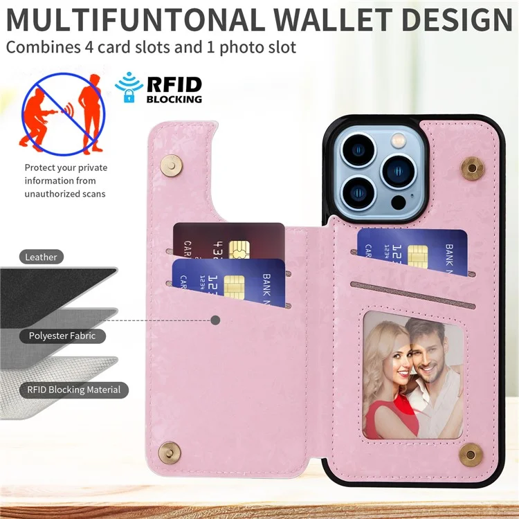 Für iPhone 13 Pro Max Case Kickstand Kartenfächer Anti-Dorp Phone Shell - Blumen