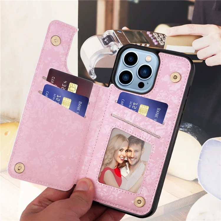Für iPhone 13 Pro Max Case Kickstand Kartenfächer Anti-Dorp Phone Shell - Blumen