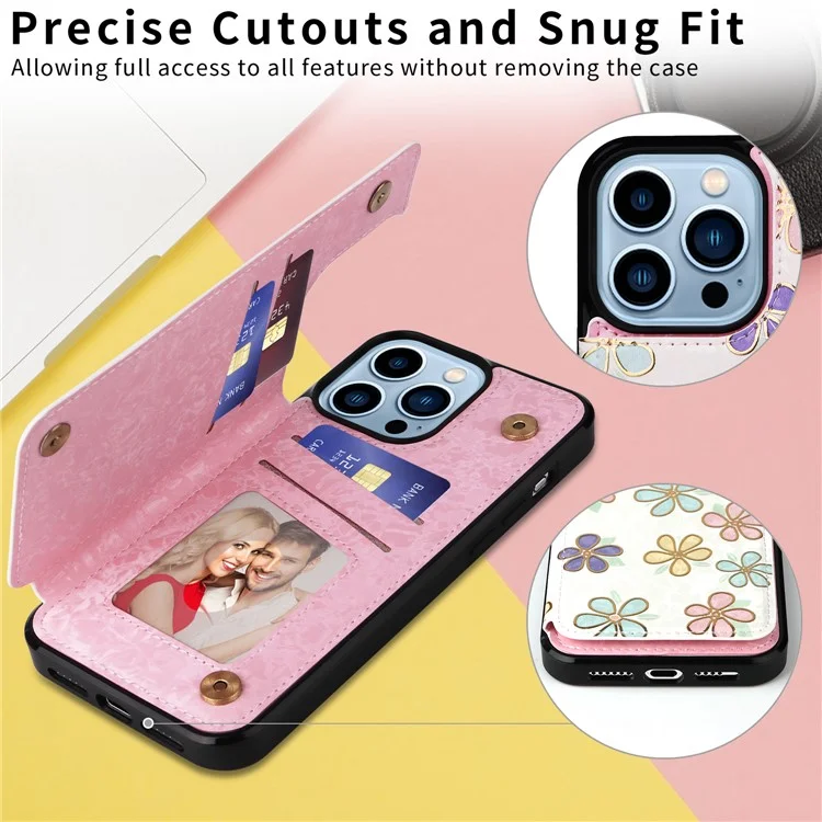 Für iPhone 13 Pro Max Case Kickstand Kartenfächer Anti-Dorp Phone Shell - Blumen