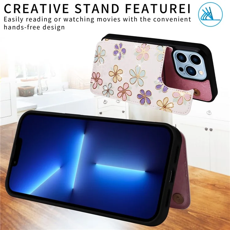 Für iPhone 13 Pro Max Case Kickstand Kartenfächer Anti-Dorp Phone Shell - Blumen