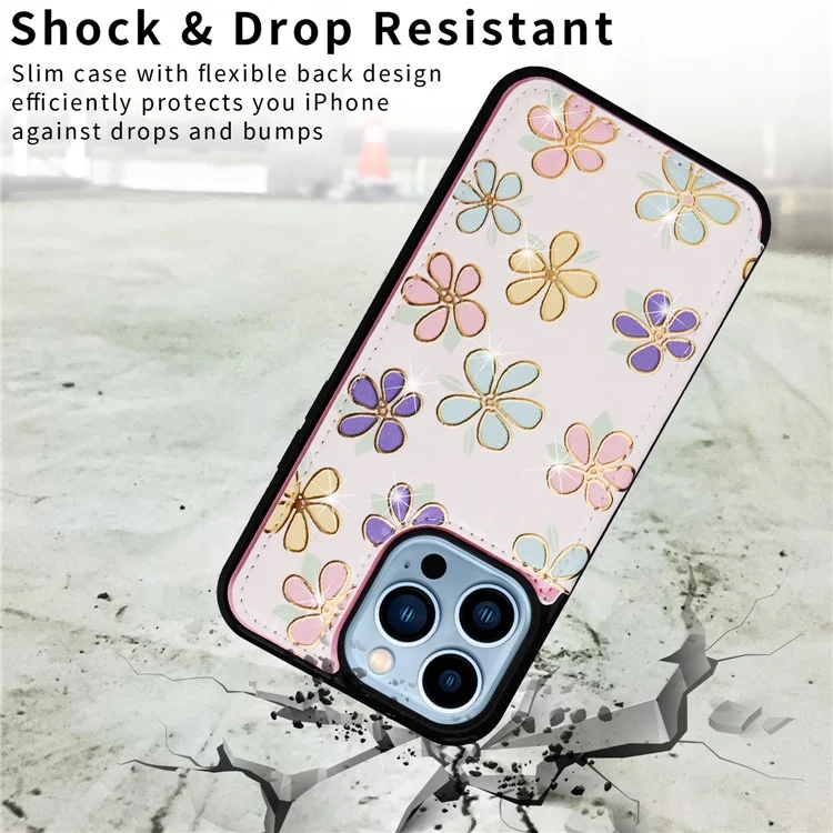 Für iPhone 13 Pro Max Case Kickstand Kartenfächer Anti-Dorp Phone Shell - Blumen