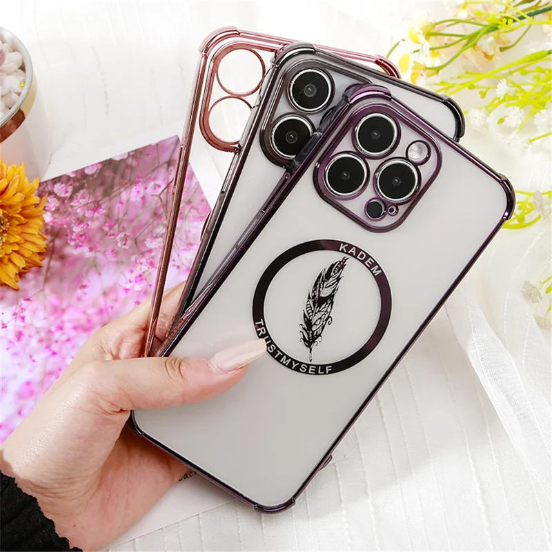 KADEM For iPhone 14 Pro Max Case Four Corners Anti-Drop Electroplated TPU Phone Shell - Black