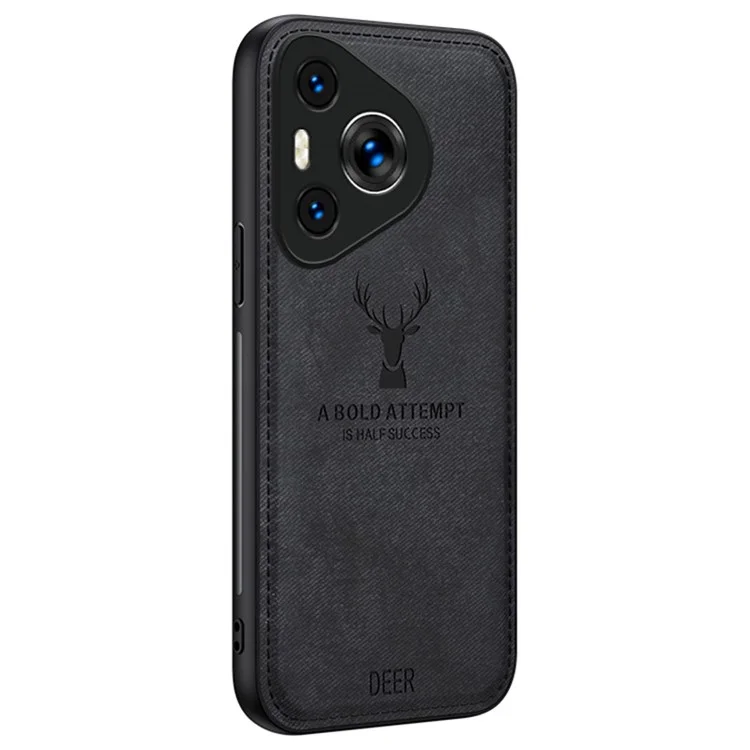 For Huawei Pura 70 Case Deer Pattern Cloth Texture Leather+PC+TPU Hybrid Phone Cover - Black