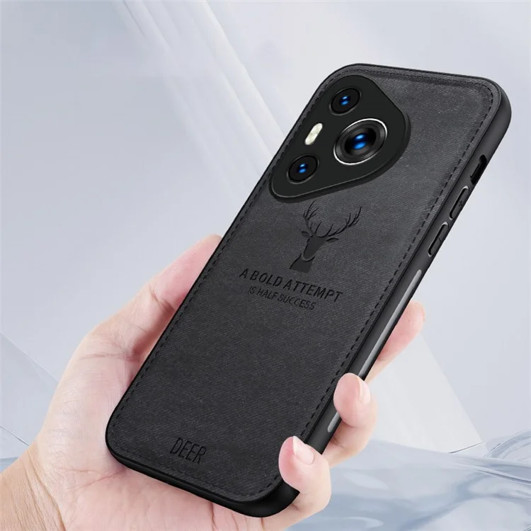 For Huawei Pura 70 Case Deer Pattern Cloth Texture Leather+PC+TPU Hybrid Phone Cover - Black