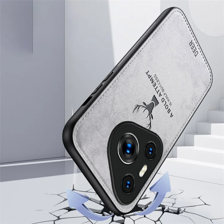 For Huawei Pura 70 Case Deer Pattern Cloth Texture Leather+PC+TPU Hybrid Phone Cover - Black