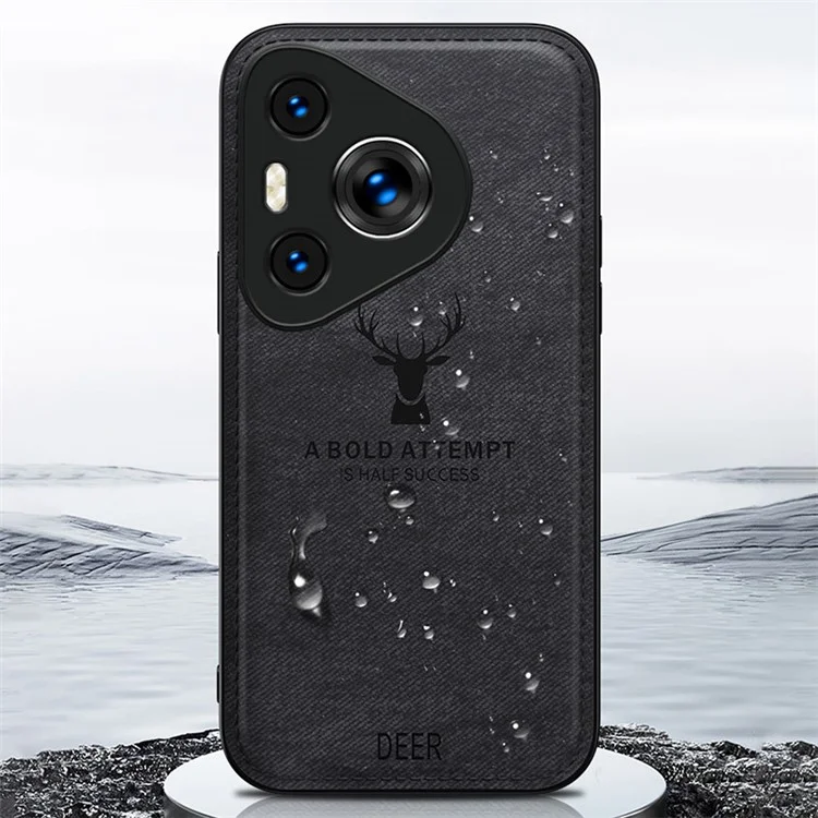 For Huawei Pura 70 Case Deer Pattern Cloth Texture Leather+PC+TPU Hybrid Phone Cover - Black