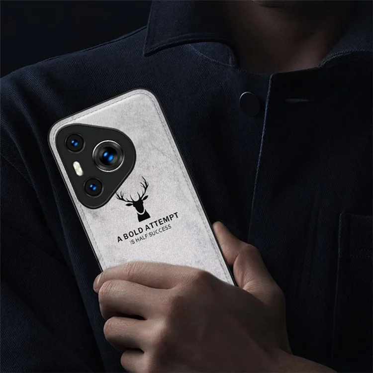 For Huawei Pura 70 Case Deer Pattern Cloth Texture Leather+PC+TPU Hybrid Phone Cover - Black