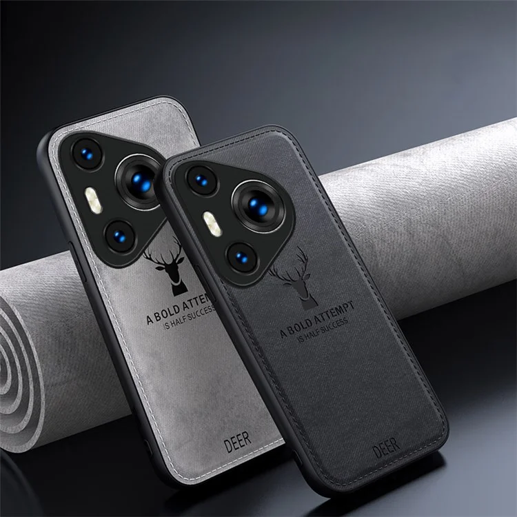 Para Huawei Pura 70 Pro / Pura 70 Pro+ Hybrid Case Deer Pattern Cloth Texture Leather+PC+TPU Protective Cover - Negro