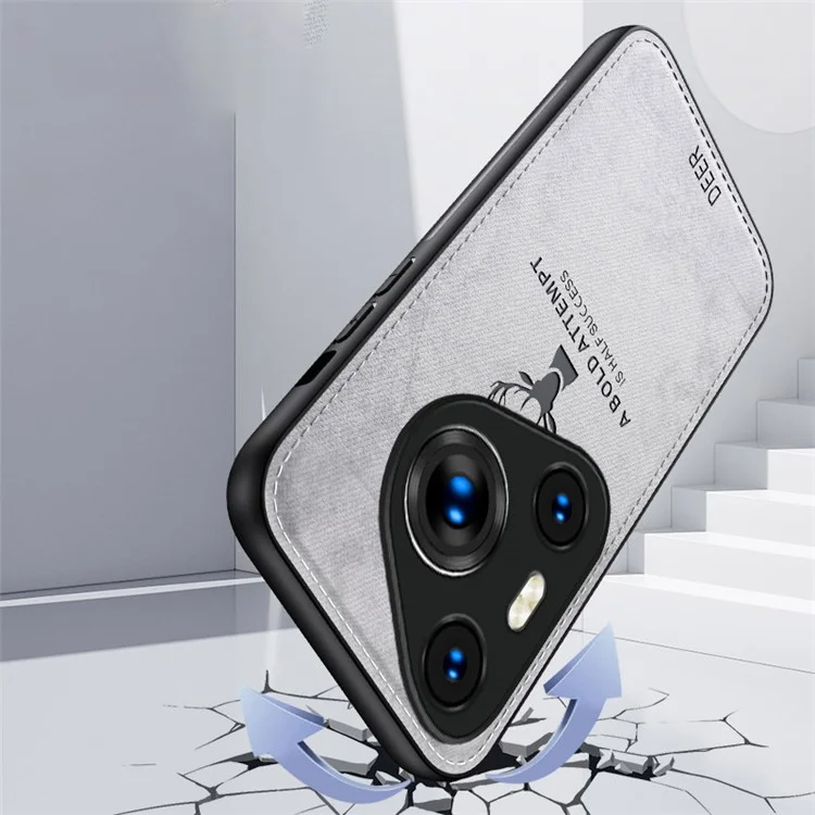 Para Huawei Pura 70 Pro / Pura 70 Pro+ Hybrid Case Deer Pattern Cloth Texture Leather+PC+TPU Protective Cover - Negro