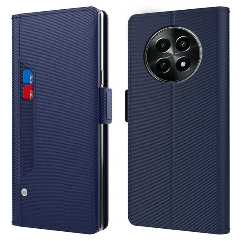 For Realme 12 4G / 12+ 5G / Narzo 70 Pro 5G Shockproof Case Card Slot Leather Phone Cover with Mirror - Blue