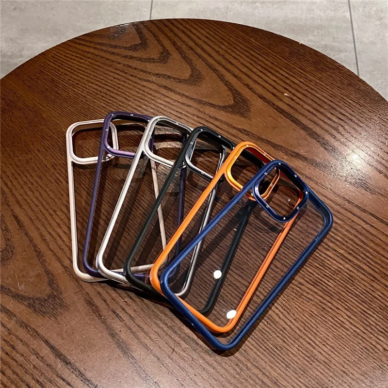 For iPhone 15 Pro Case PC+TPU Clear Phone Cover with Metal Lens Frame - Purple