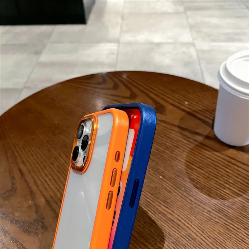 For iPhone 15 Pro Case PC+TPU Clear Phone Cover with Metal Lens Frame - Purple