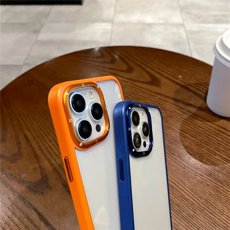 For iPhone 15 Pro Case PC+TPU Clear Phone Cover with Metal Lens Frame - Purple