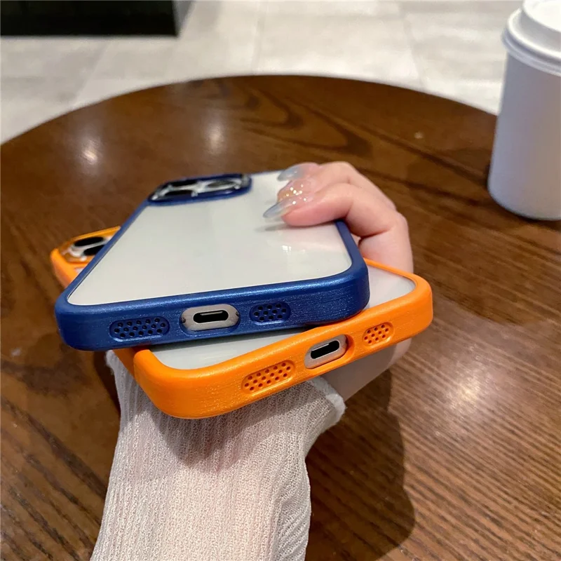 For iPhone 15 Pro Case PC+TPU Clear Phone Cover with Metal Lens Frame - Purple