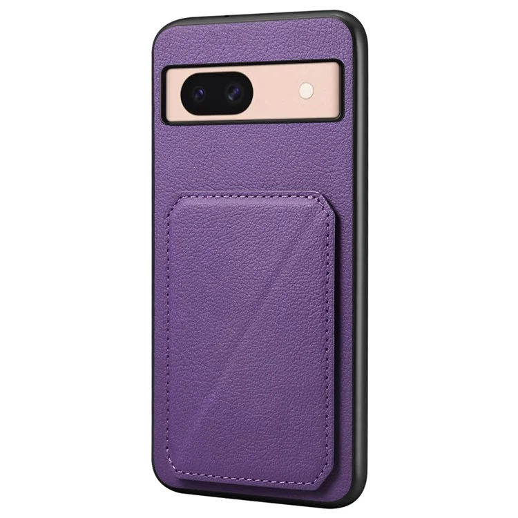 For Google Pixel 8a Case Kickstand Leather+PC+TPU Phone Cover with Hidden Card Holder - Purple
