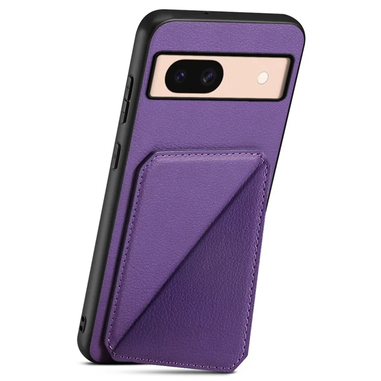 For Google Pixel 8a Case Kickstand Leather+PC+TPU Phone Cover with Hidden Card Holder - Purple