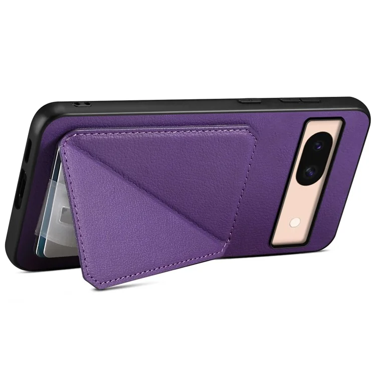 For Google Pixel 8a Case Kickstand Leather+PC+TPU Phone Cover with Hidden Card Holder - Purple