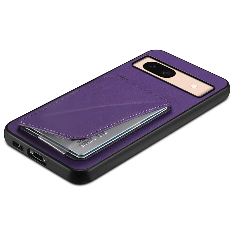 For Google Pixel 8a Case Kickstand Leather+PC+TPU Phone Cover with Hidden Card Holder - Purple