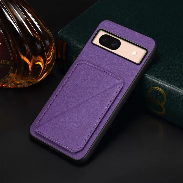 For Google Pixel 8a Case Kickstand Leather+PC+TPU Phone Cover with Hidden Card Holder - Purple