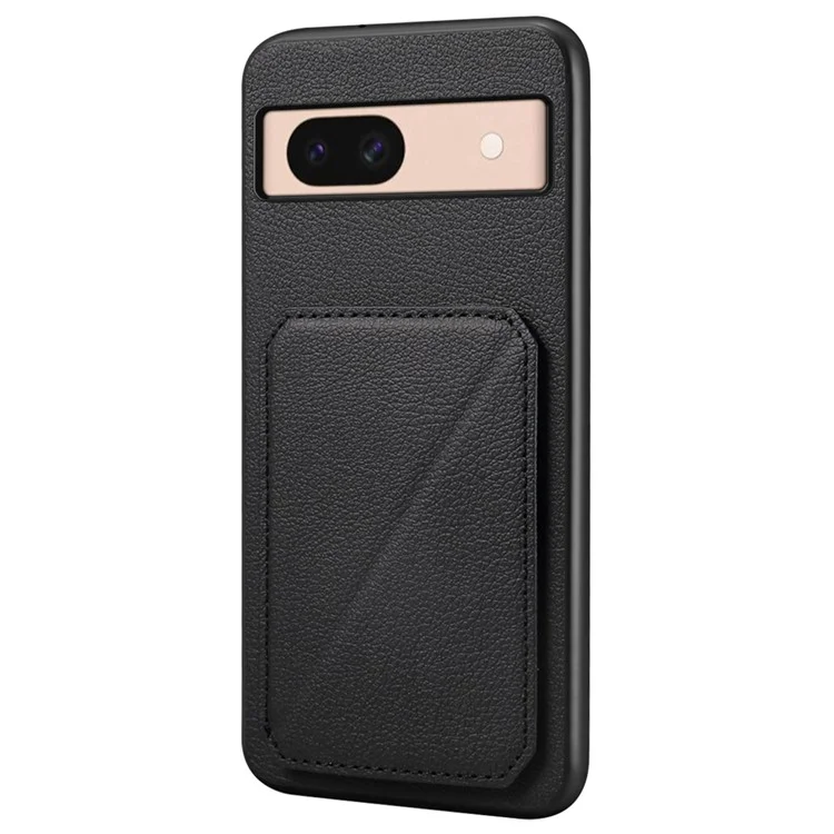 For Google Pixel 8a Case Kickstand Leather+PC+TPU Phone Cover with Hidden Card Holder - Black