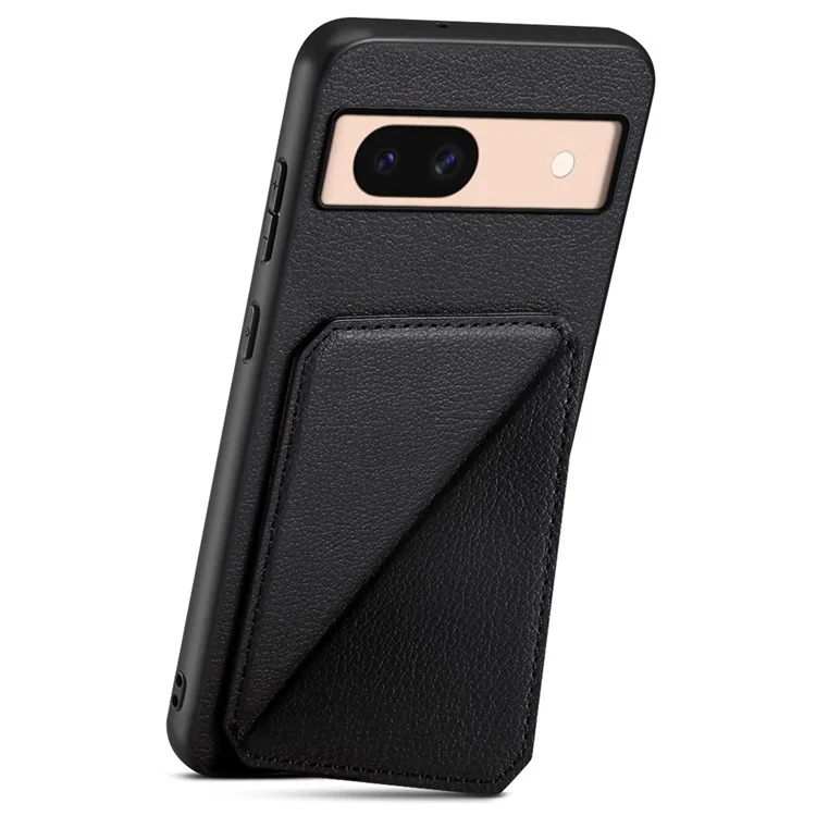 For Google Pixel 8a Case Kickstand Leather+PC+TPU Phone Cover with Hidden Card Holder - Black