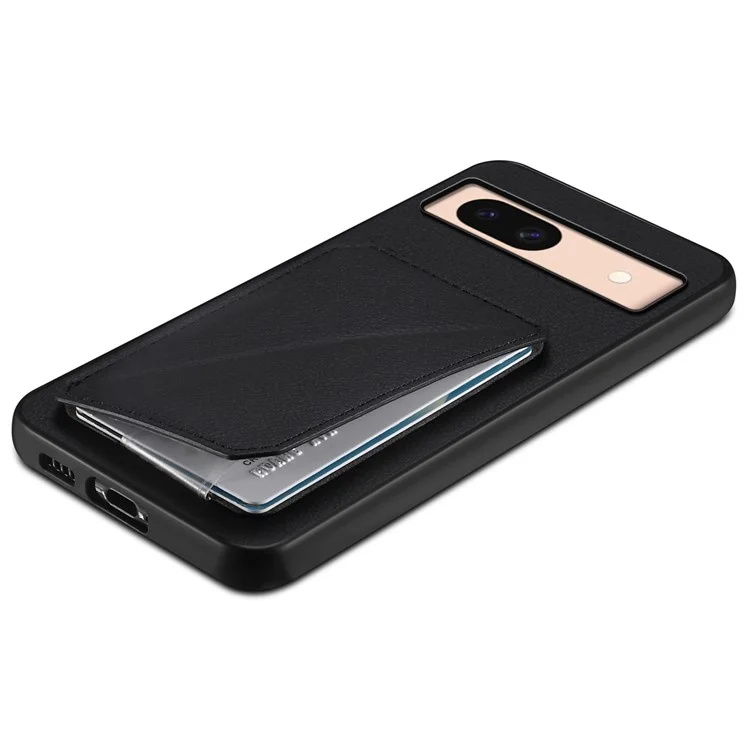 For Google Pixel 8a Case Kickstand Leather+PC+TPU Phone Cover with Hidden Card Holder - Black