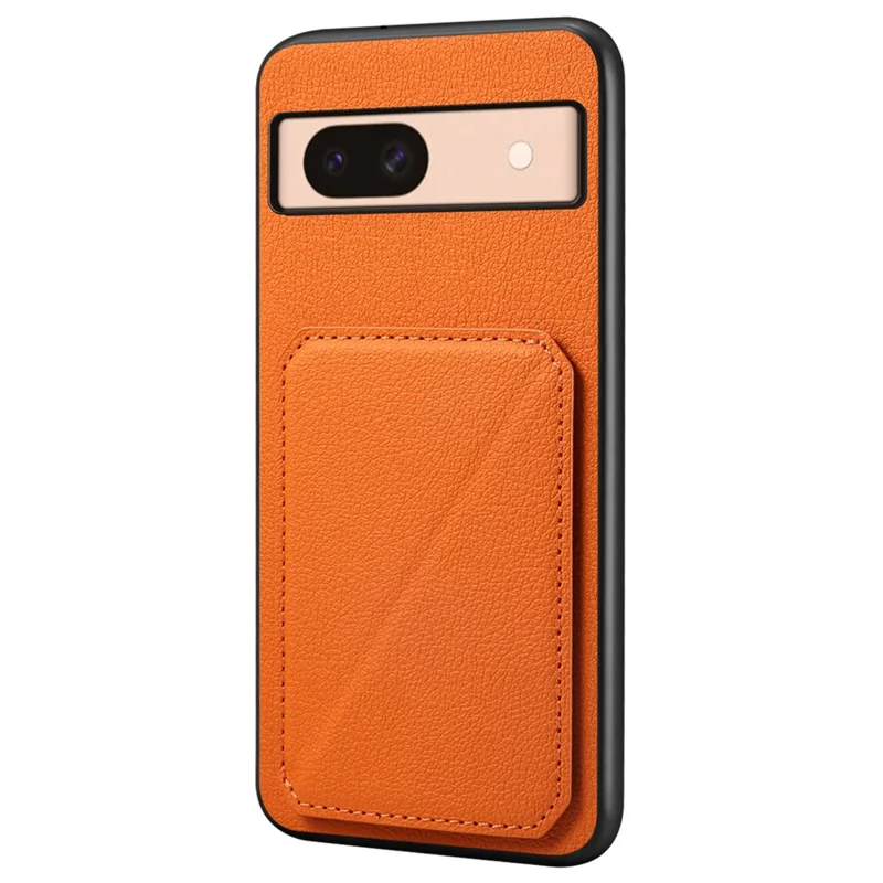 For Google Pixel 8a Case Kickstand Leather+PC+TPU Phone Cover with Hidden Card Holder - Orange