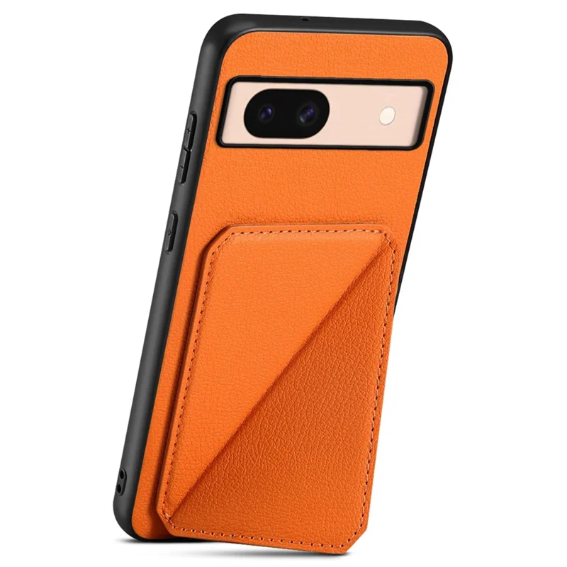 For Google Pixel 8a Case Kickstand Leather+PC+TPU Phone Cover with Hidden Card Holder - Orange
