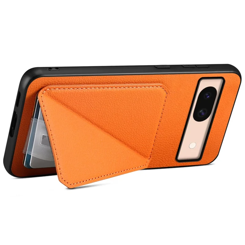For Google Pixel 8a Case Kickstand Leather+PC+TPU Phone Cover with Hidden Card Holder - Orange